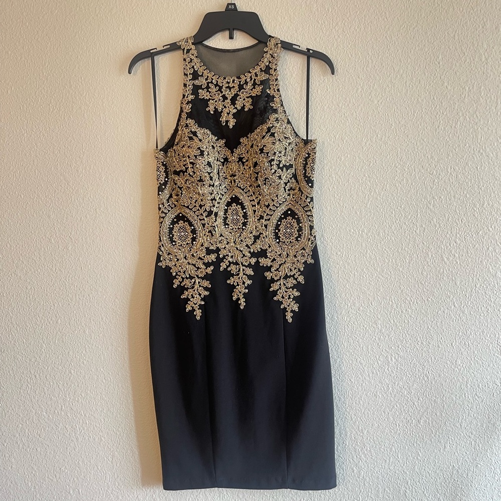 Elegant Black and Gold Embellished Dress - Picture 8 of 11